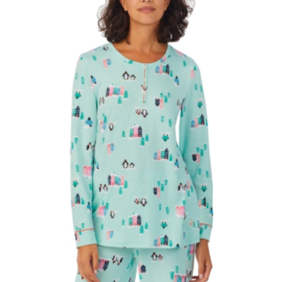 NWT Cuddl Duds  Brushed Sweater Knit Printed Long-Sleeve Pajamas TOP - Picture 1 of 2